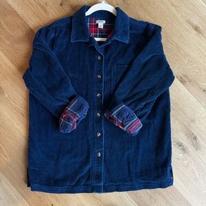 Navy Corduroy Button-Up Shirt with Plaid Accents LL BEAN medium